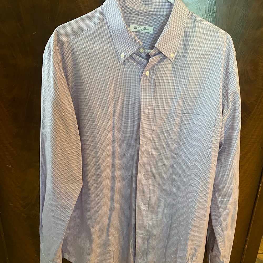 Loro Piana Lavender Checkered Button Down Shirt